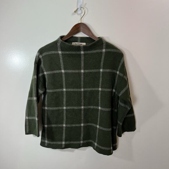 Natan Women's Wool Sweater Size S 3 Forest Green Plaid Preppy Designer Old Money - Picture 1 of 7